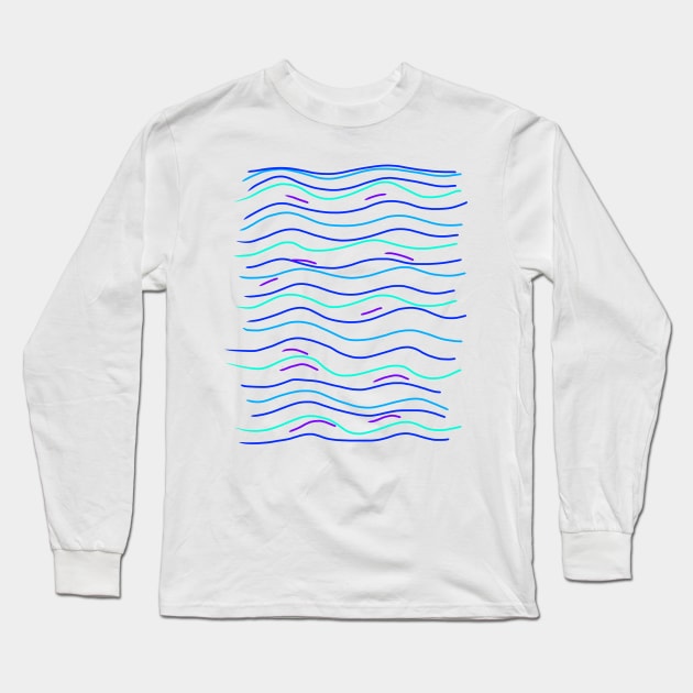 blue purple watercolor waves design Long Sleeve T-Shirt by Artistic_st